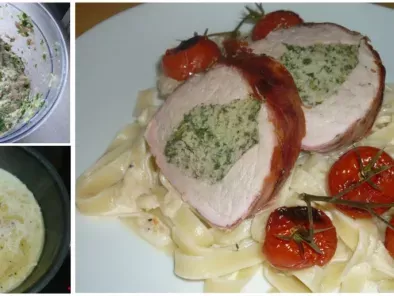 Sonntagsbraten: gefülltes Schweinefilet mit Parmesansauce