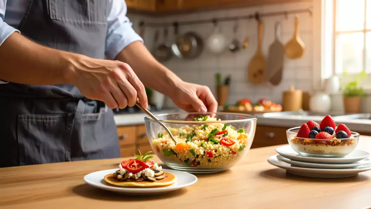 Tagesmenü, 4. Mai: köstliche Pfannkuchen, erfrischender Couscoussalat und proteinreicher Kuchen