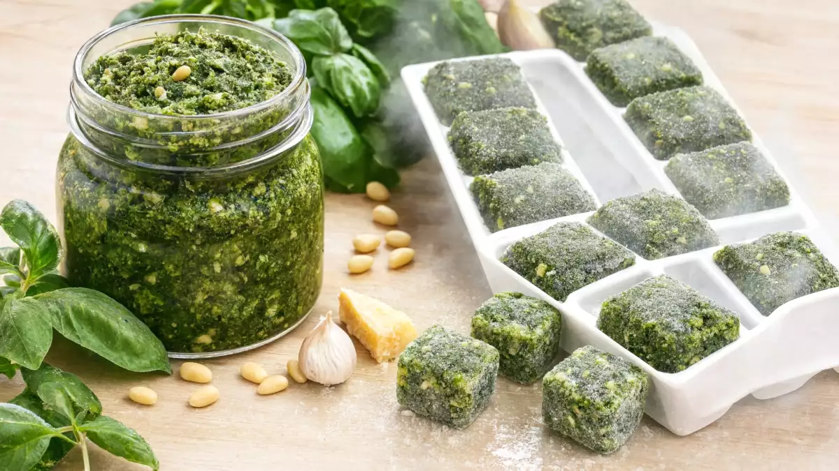 Im Sommer zubereitetes und für den Winter eingefrorenes Pesto: Wie lange hält es wirklich und wie bewahrt man es richtig auf, damit es nicht schlecht wird?