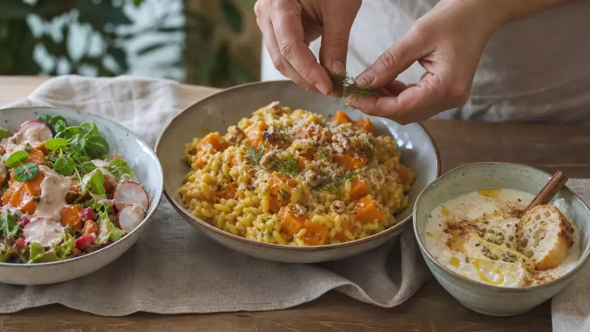 Herbstmenü mit Kürbisrisotto und andalusischer Zimtcreme