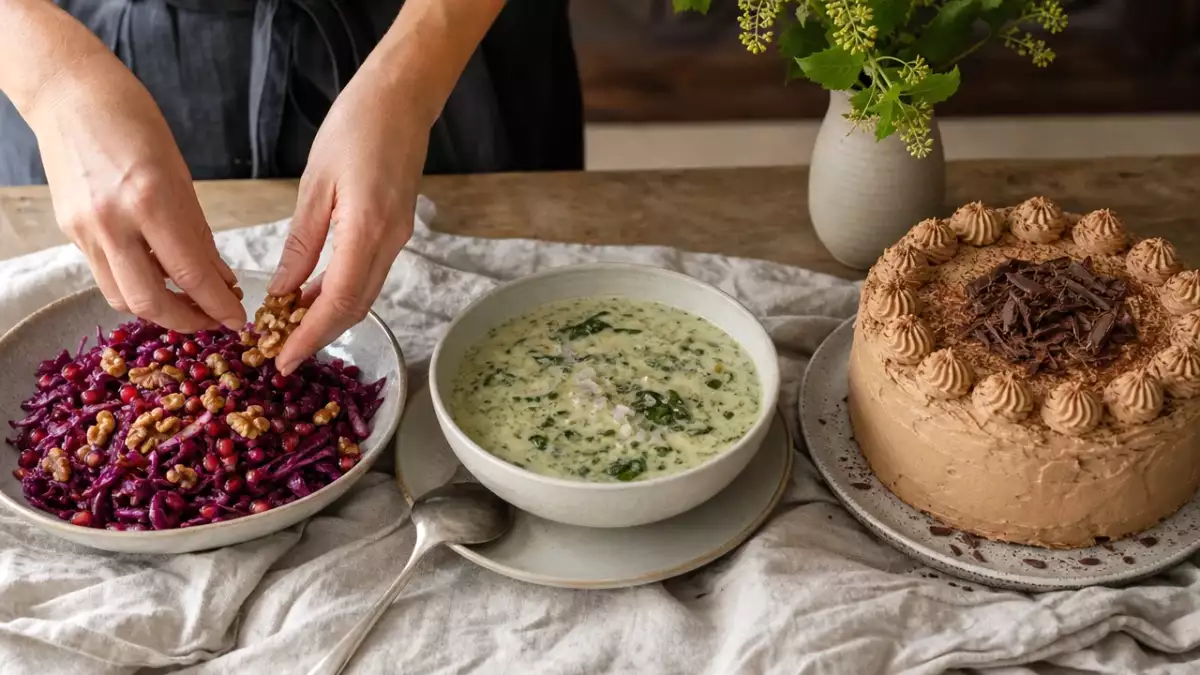 Mokka-Torte mit feiner Kaffeenote: ein herbstliches Menü mit Rotkohl und Sauerampfer
