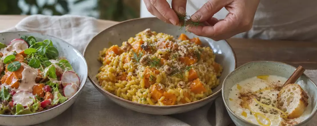 Herbstmenü mit Kürbisrisotto und andalusischer Zimtcreme