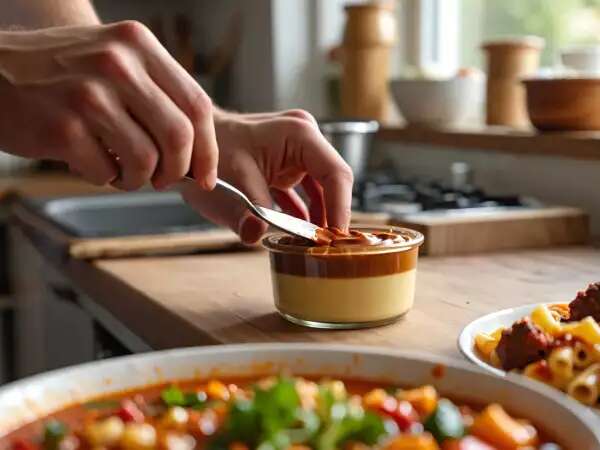 Tagesmenü, 5. Mai: köstliche vegetarische Chorba, Rigattoni mit Pilzen und Creme Caramel