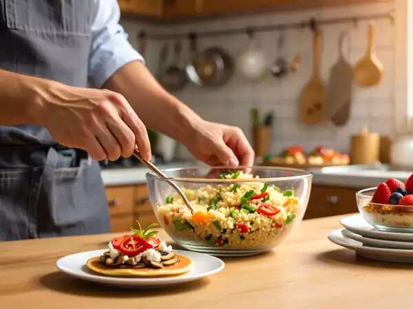 Tagesmenü, 4. Mai: köstliche Pfannkuchen, erfrischender Couscoussalat und proteinreicher Kuchen