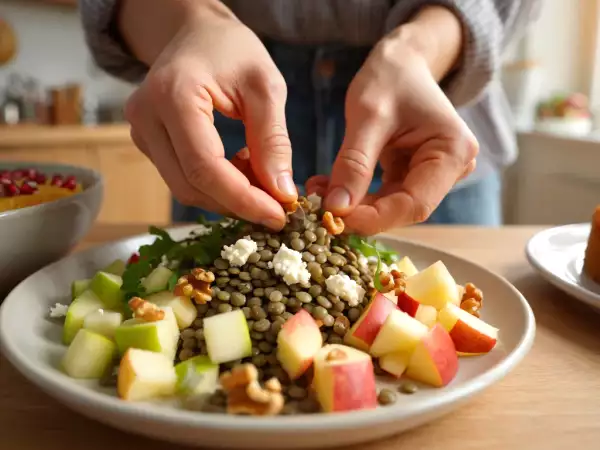 Tagesmenü, 16. Juni: köstlicher Linsensalat, herzhafte Granatäpfelsuppe und fruchtiger Aprikosenkuchen