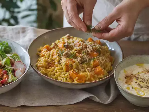 Herbstmenü mit Kürbisrisotto und andalusischer Zimtcreme