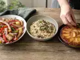 Artikel: Tagesmenü, 3. Oktober: herzhafter Leberkäsesalat, cremiges Pilzrisotto und Apfelkuchen