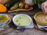 Artikel: Tagesmenü, 24. Oktober: würzige Kürbis-Linsen-Suppe, feine Zucchini-Apfel-Creme und knuspriger Crumble