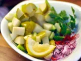 Rezept Asiatischer nashi-gurken-salat und süßkartoffelscheiben mit korianderbutter