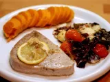 Rezept Thunfisch mit süßkartoffelfächer und gebratenem treviso