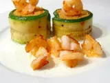 Rezept Couscous im zucchiniröllchen mit garnelen und ziegenkäseschaum