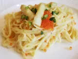 Rezept Tagliolini con la crema di asparagi, uova di trota e pistacchi