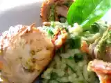 Rezept Vom studio an den herd - gefüllte hähnchenkeule auf risotto mit babyspinat