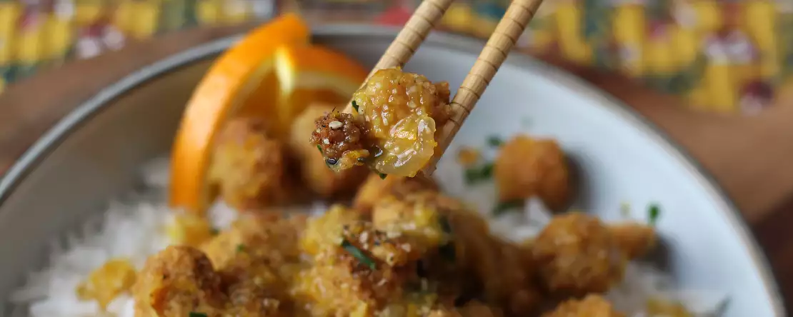 Knuspriger tofu mit orangensauce : einfaches rezept
