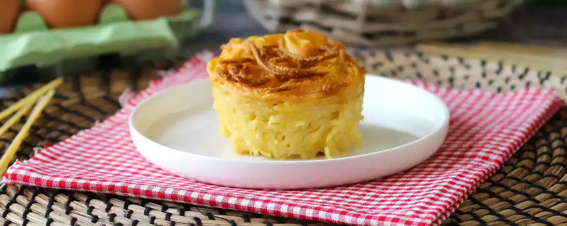 Spaghetti-frittata aus dem airfryer : einfach und knusprig