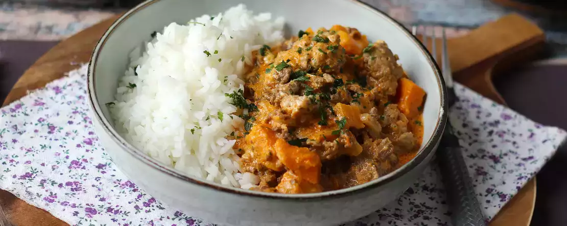 Cremige Kürbis-Hackfleisch-Pfanne : einfaches One-Pot-Rezept