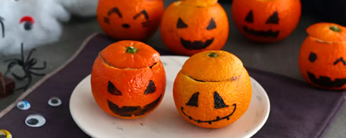 Halloween-Clementinen mit Schokomousse : einfaches Dessert