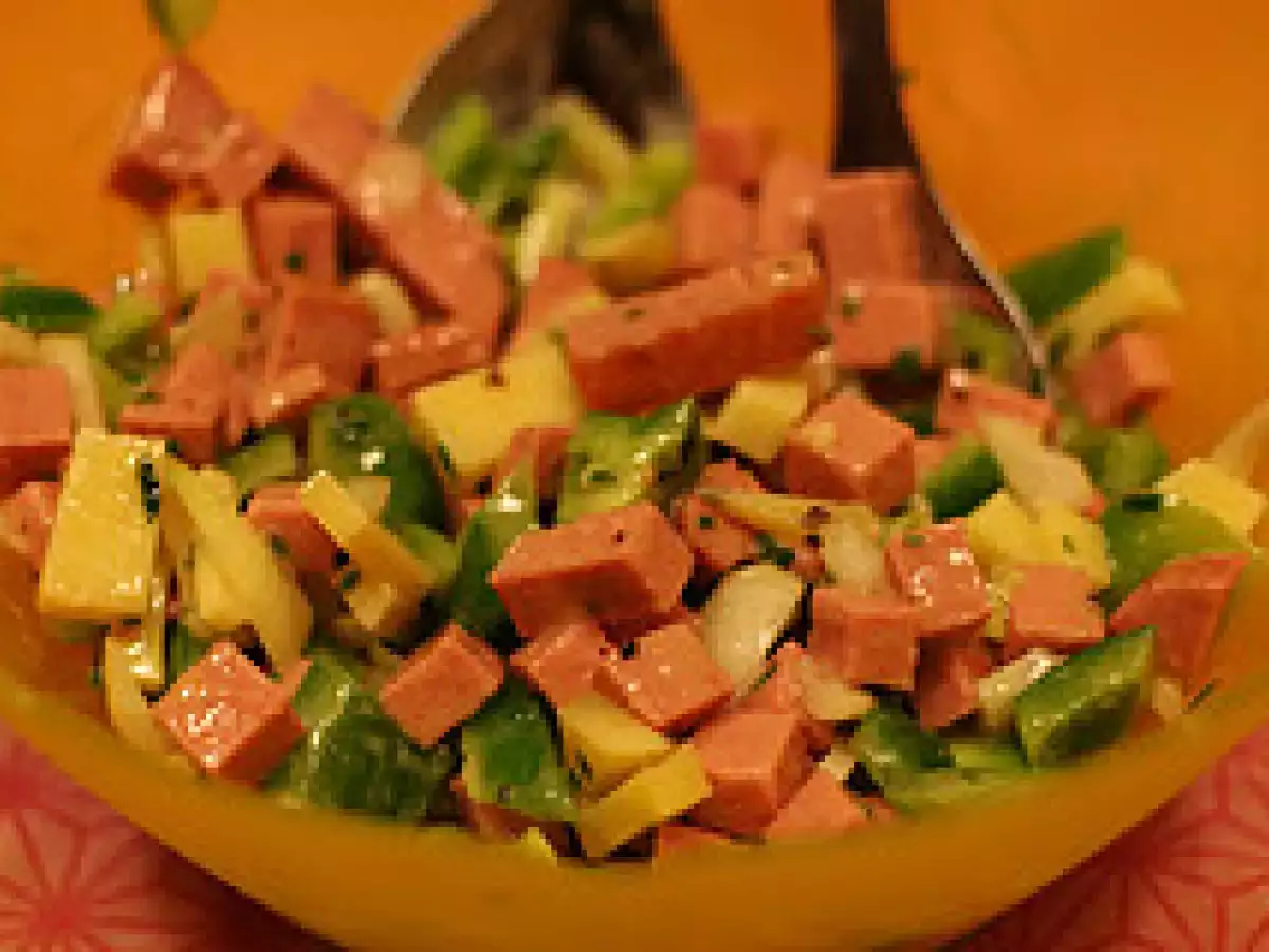 Rezept Gebratener leberkäsesalat mit honig-senf-vinaigrette