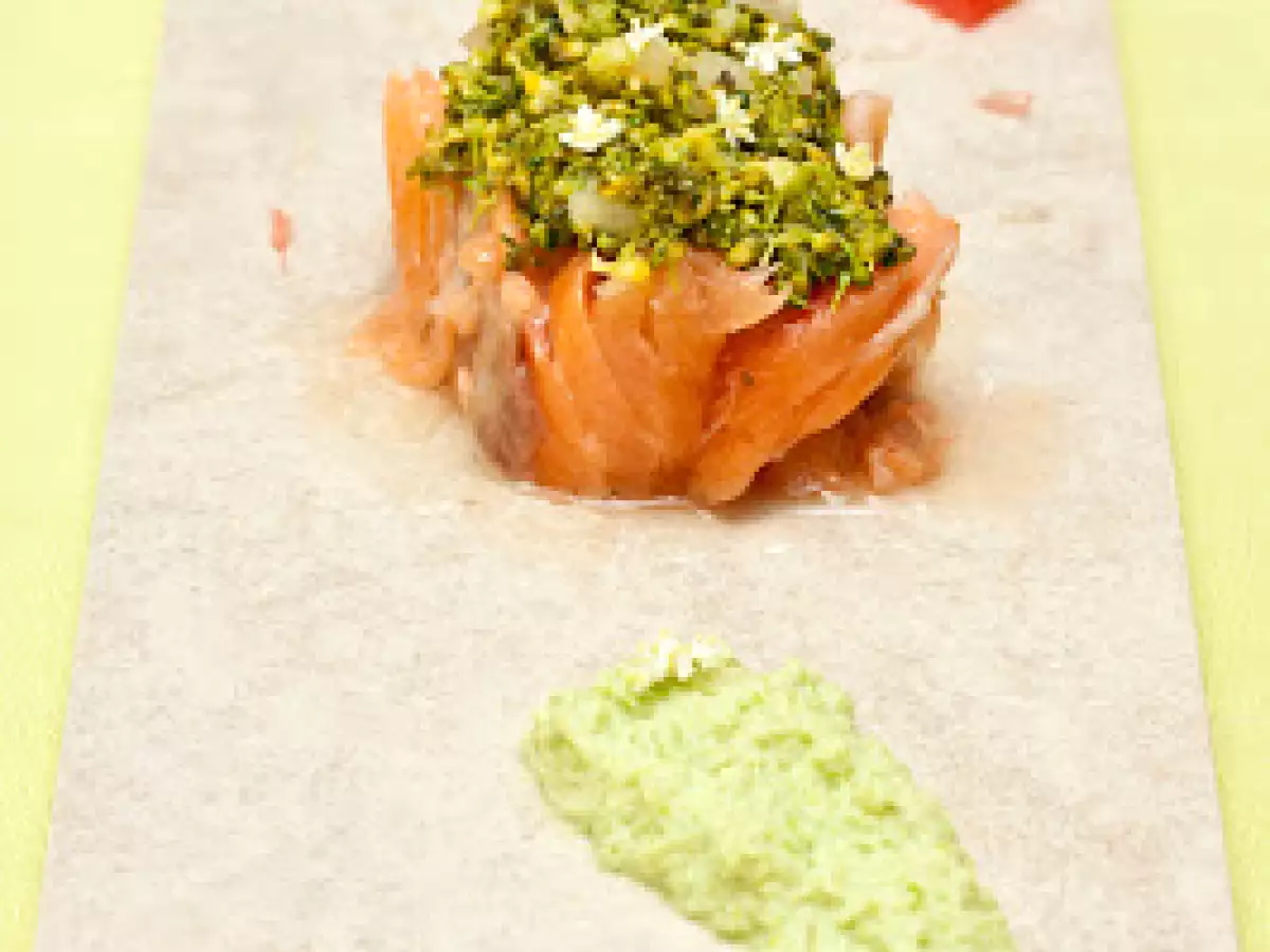 Rezept Gebeizter lachs, brokkoli, holunderblüte, zitrusfrüchte