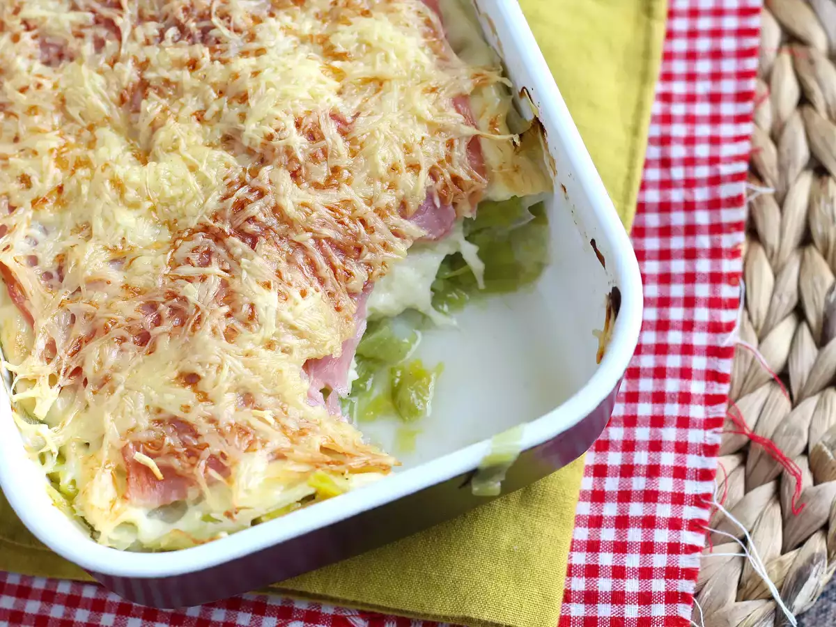 Rezept Lauchgratin mit schinken und käse