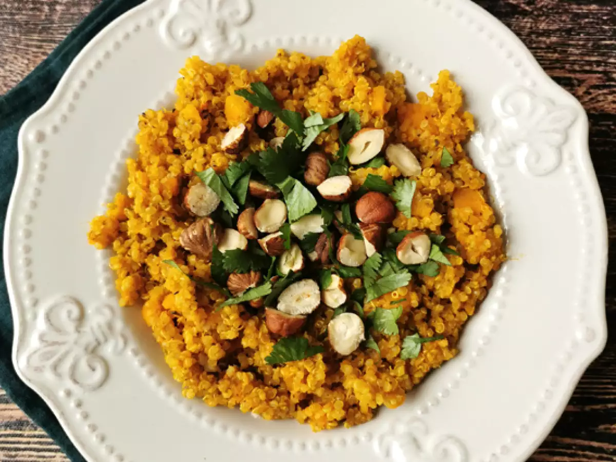 Rezept Vegetarisches risotto mit quinoa, butternut, haselnüssen und koriander - quinotto