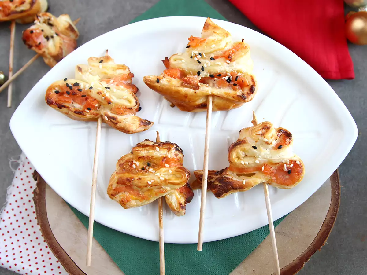 Rezept Blätterteigtannen mit zwei lachsen