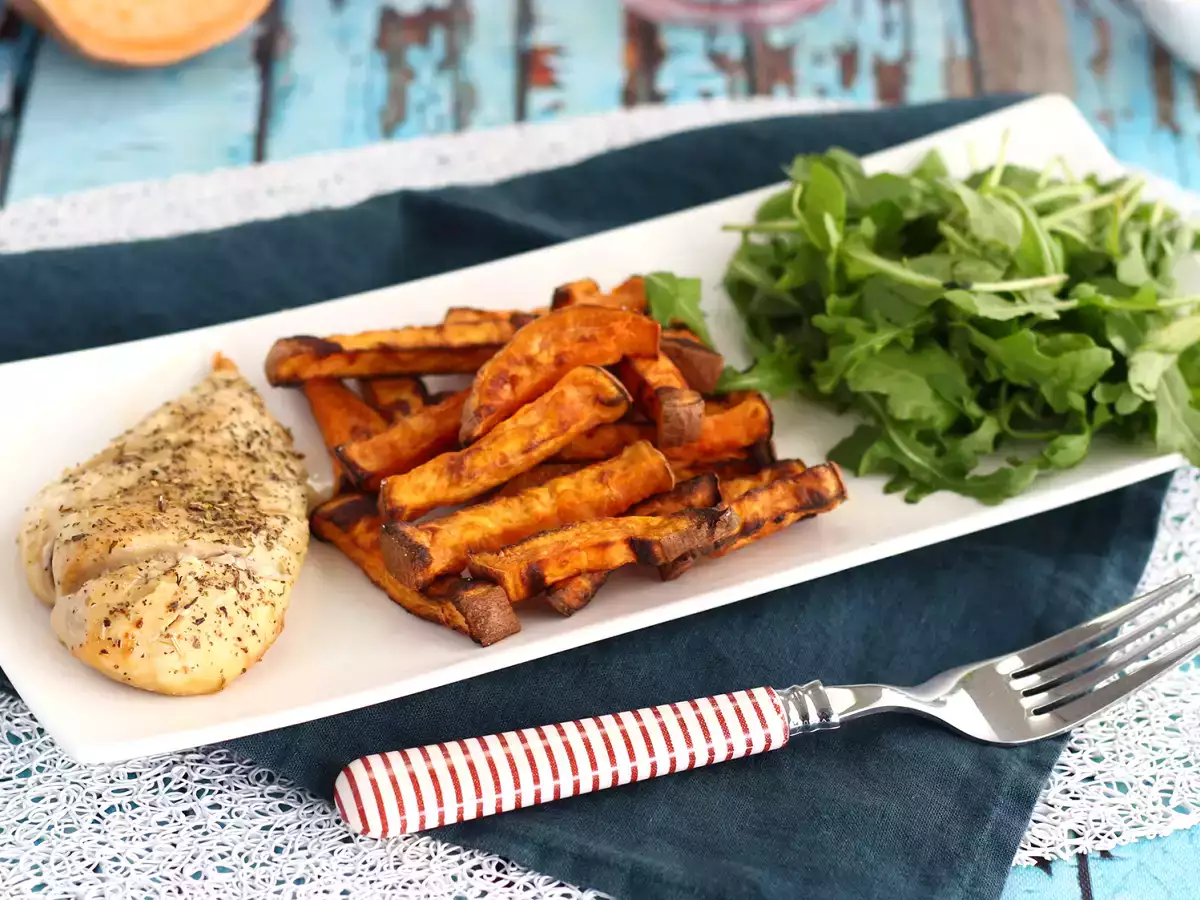 Rezept Im ofen gebackene süßkartoffel (mit huhn)