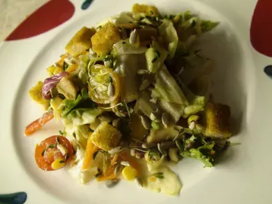 Rezept Kunterbunter salat mit asiatischem dressing und curry-croutons