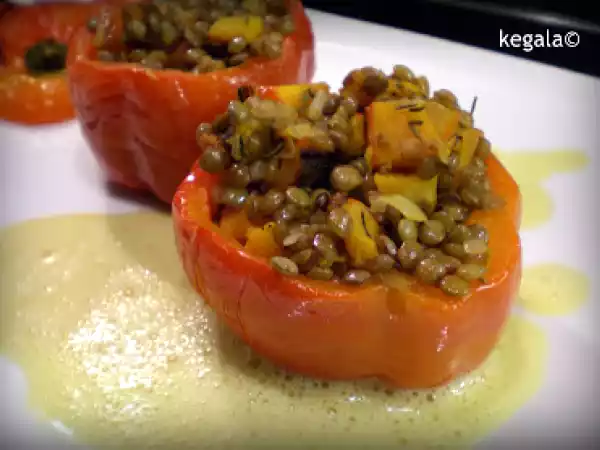 Rezept Geröstete paprika mit kürbis-linsen-füllung