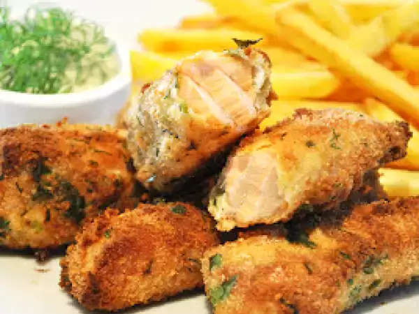 Rezept Lachs-fischstäbchen in knuspriger kräuterpanade