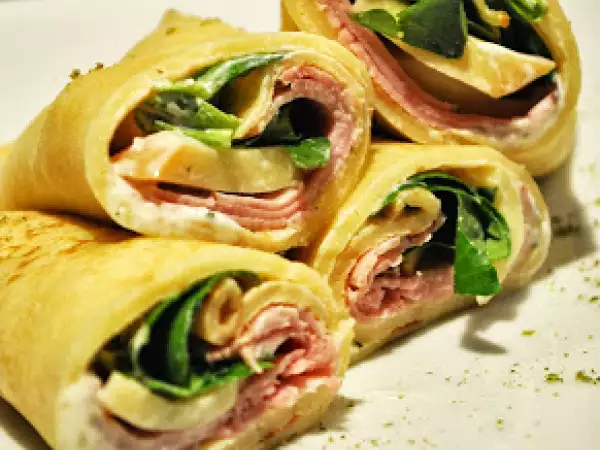 Rezept Crêpes-wraps mit schinken, käse & feldsalat