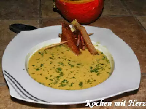 Rezept Kürbissuppe mit speckspießchen
