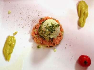 Rezept Das perfekte dinner vorspeise - lachs-avocado tatar mit wasabieis