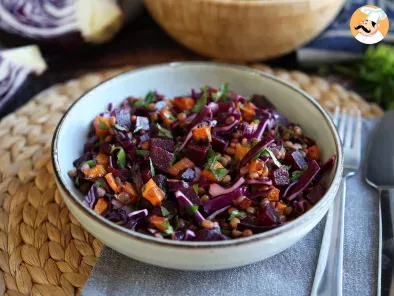 Rezept Salat aus linsen, butternut, rotkohl, rote bete und petersilie (perfekt für herbst/winter)