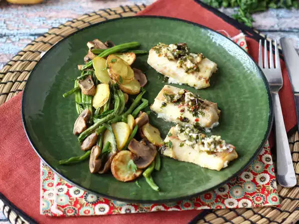 Rezept Seehecht aus der heißluftfritteuse mit weißweinsauce, kartoffeln und gemüse