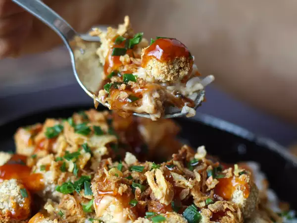 Rezept Crousty tofu mit reis und cremiger sauce : knusprig und vegetarisch