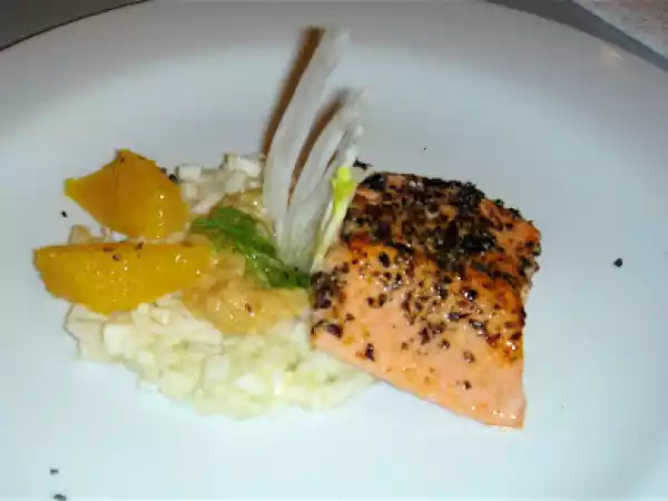 Rezept Lachsforelle, ghanapfeffer, fencheltartare