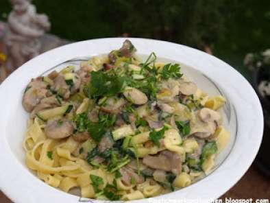 Rezept Tagliatelle mit champignons, zucchini und speck