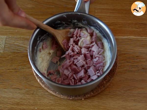 Crêpes gefüllt mit Béchamel, Käse und Schinken - Zubereitung Schritt 8