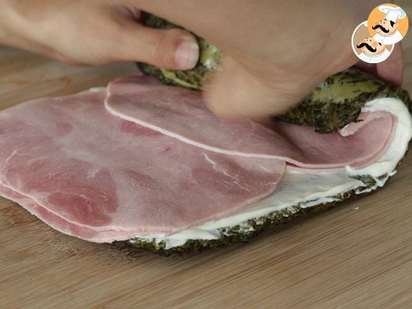 Spinat-, Schinken- und Frischkäseröllchen - Zubereitung Schritt 6