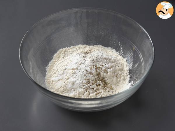 Cake mit Schinken, Oliven und getrockneten Tomaten mit Skyr - Zubereitung Schritt 1