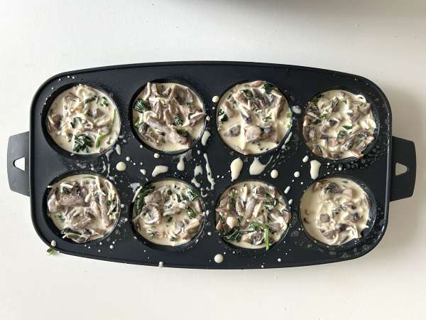 Kleine Flans mit Spinat und Pilzen - Zubereitung Schritt 10