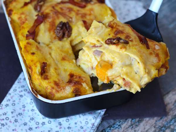 Lasagne mit Kürbis, Speck und Walnüssen – cremig und knusprig - Zubereitung Schritt 10