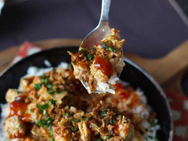 Crousty Tofu mit Reis und cremiger Sauce : knusprig und vegetarisch - Zubereitung Schritt 7