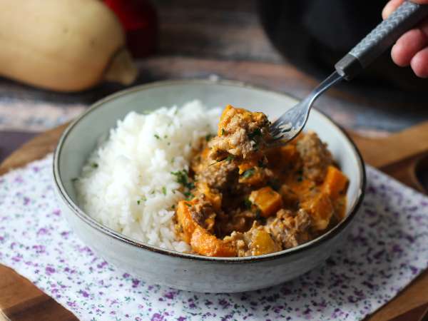 Cremige Kürbis-Hackfleisch-Pfanne : einfaches One-Pot-Rezept - Zubereitung Schritt 6