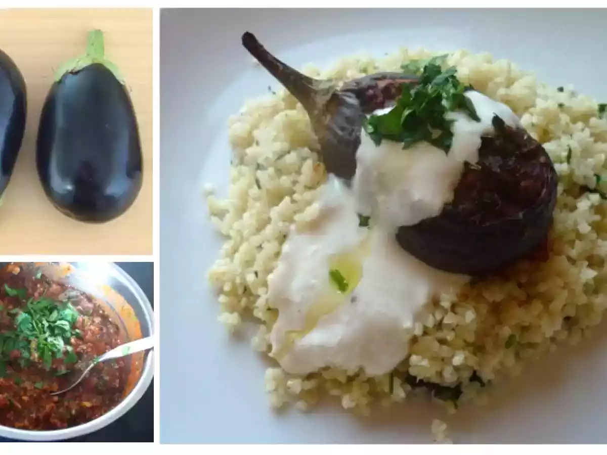 Aus der türkischen Küche: gefüllte Auberginen auf Kräuter-Bulgur