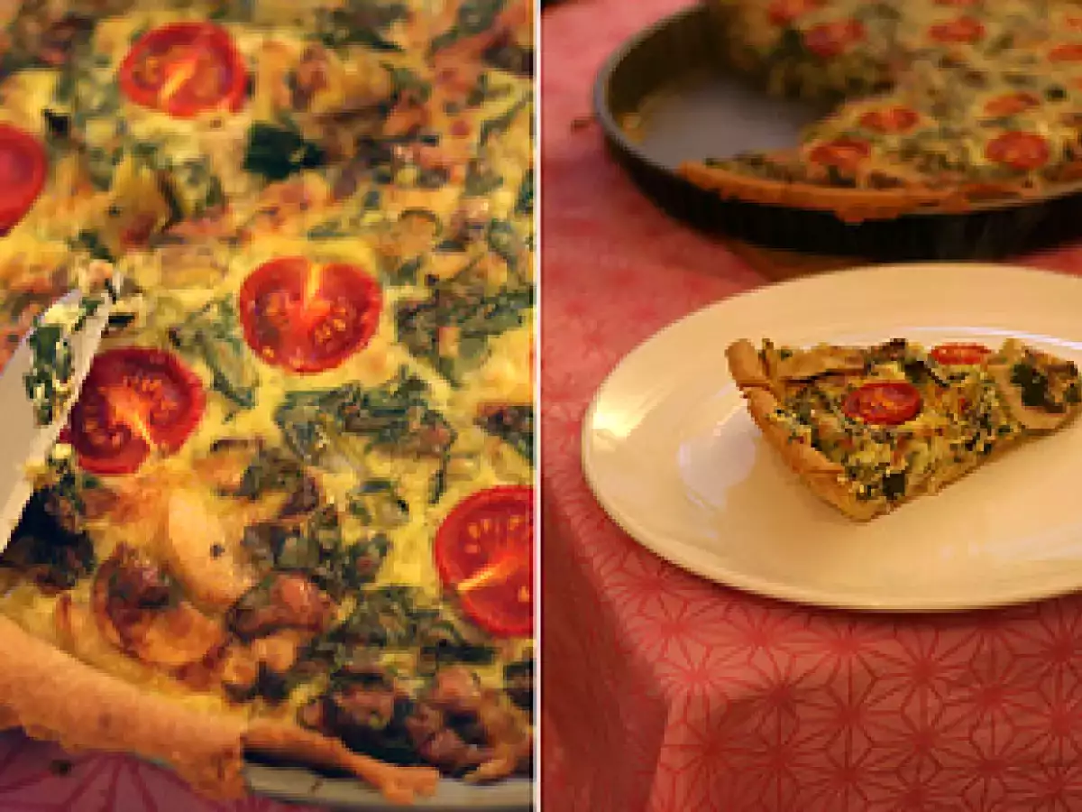 Bärlauch-tarte mit tomaten & pilzen