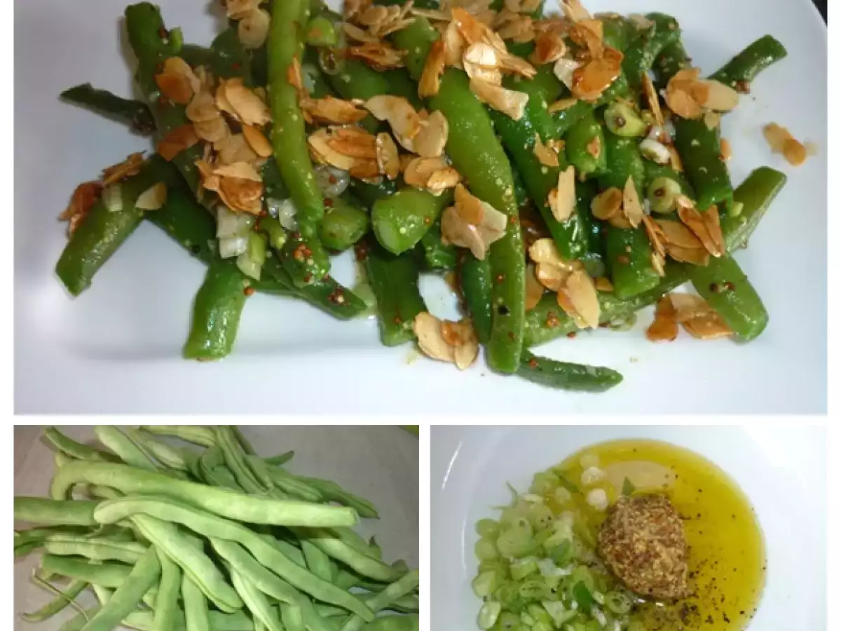 Beilage: grüne Bohnen mit Senfdressing und gerösteten Mandeln