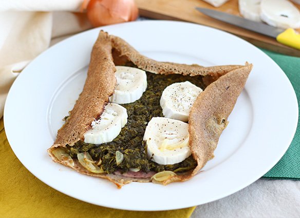 Buchweizenpfannkuchen mit spinat, schinken und ziegenkäse - Rezept ... Buchweizenpfannkuchen mit spinat, schinken und ziegenkäse - Rezept ...