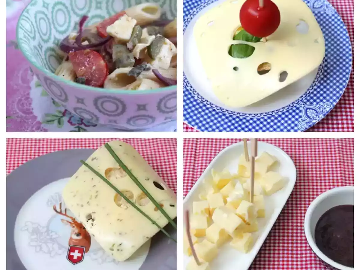 Bunter Nudelsalat und Käsetest